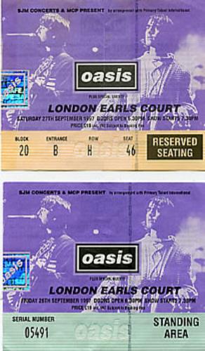 Oasis Earls Court - 1997 UK concert ticket (296326) CONCERT TICKETS
